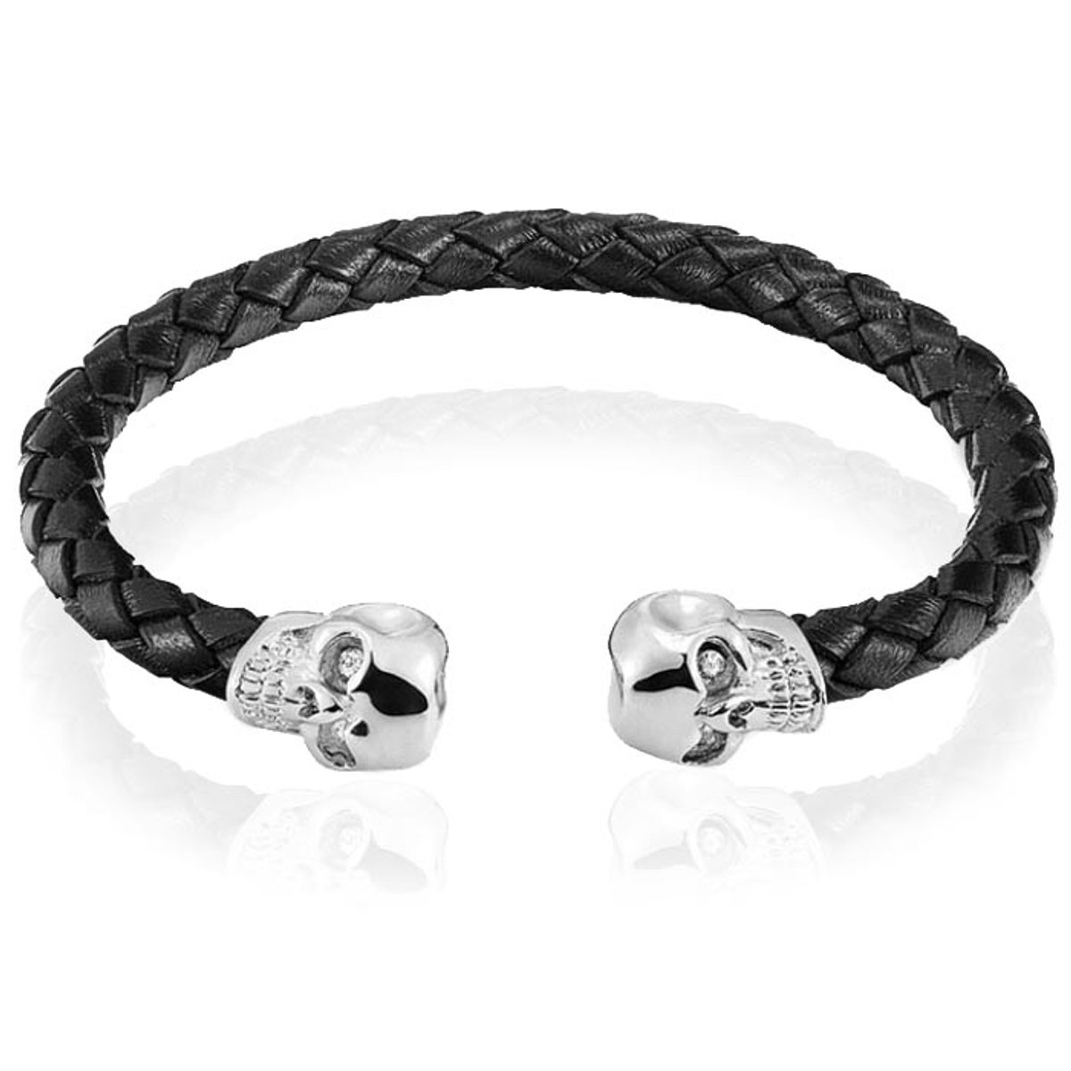 Tom Jaxon heren armband Leer Doodshoofd Zwart Zilver