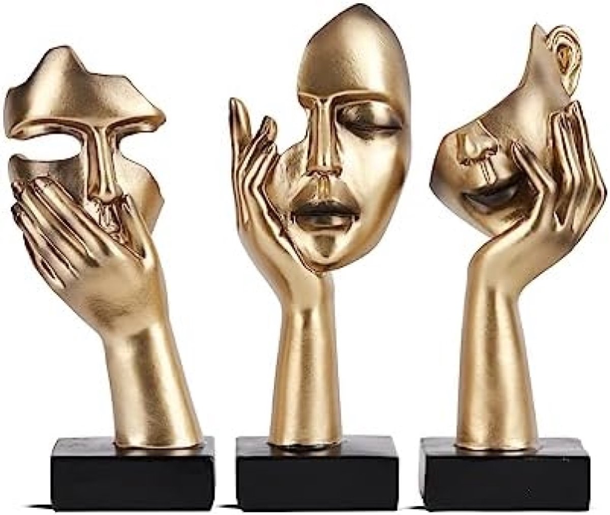 Set van 3 Abstracte Denker Beeldjes - Zwart Goud Kunst Sculpturen voor Woondecoratie - Kantoor, Salon en Plank Decoratie - Moderne Esthetische Beelden