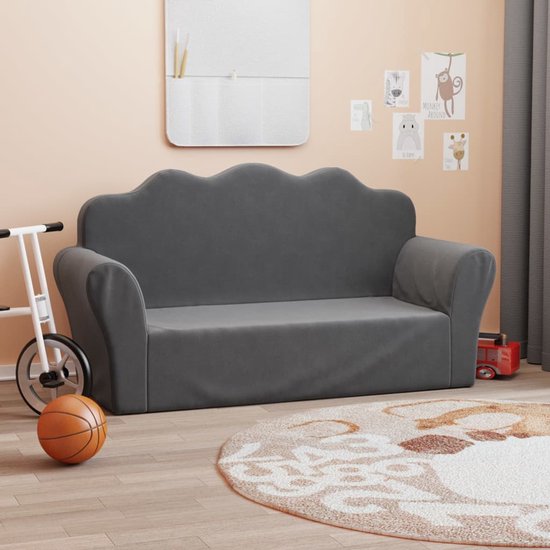 vidaXL - Kinderbank - 2-zits - zacht - pluche - antracietkleurig — afbeelding 2