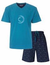 MEQ Heren Shortama - Pyjama Set - met V-hals - Aqua Groen - Maat L
