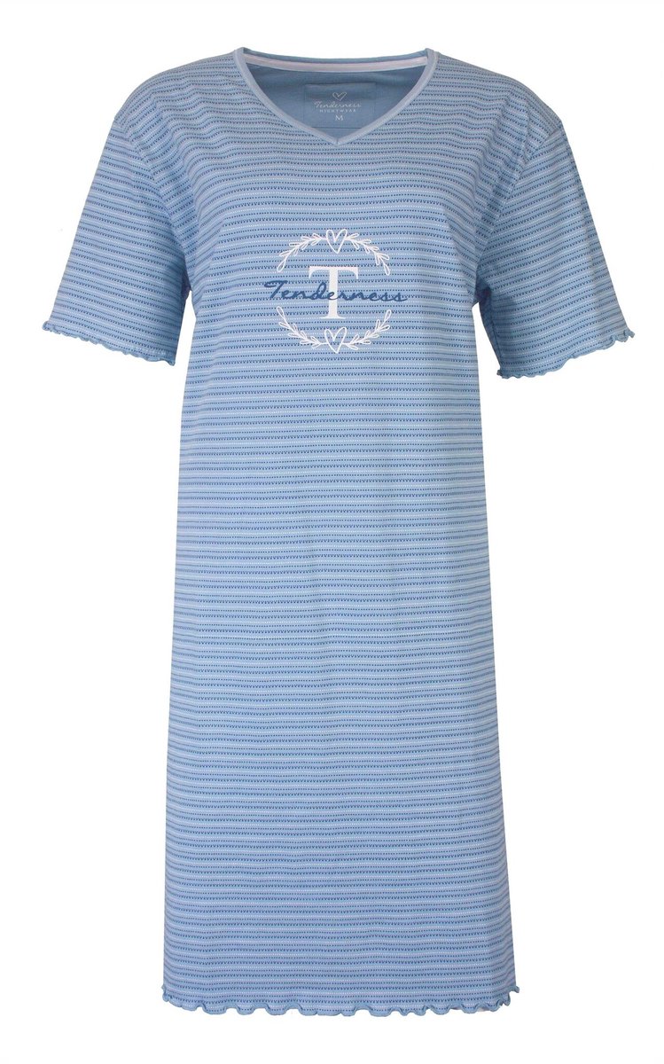 Tenderness Dames Nachthemd - Gestreept - V-hals - Licht Blauw