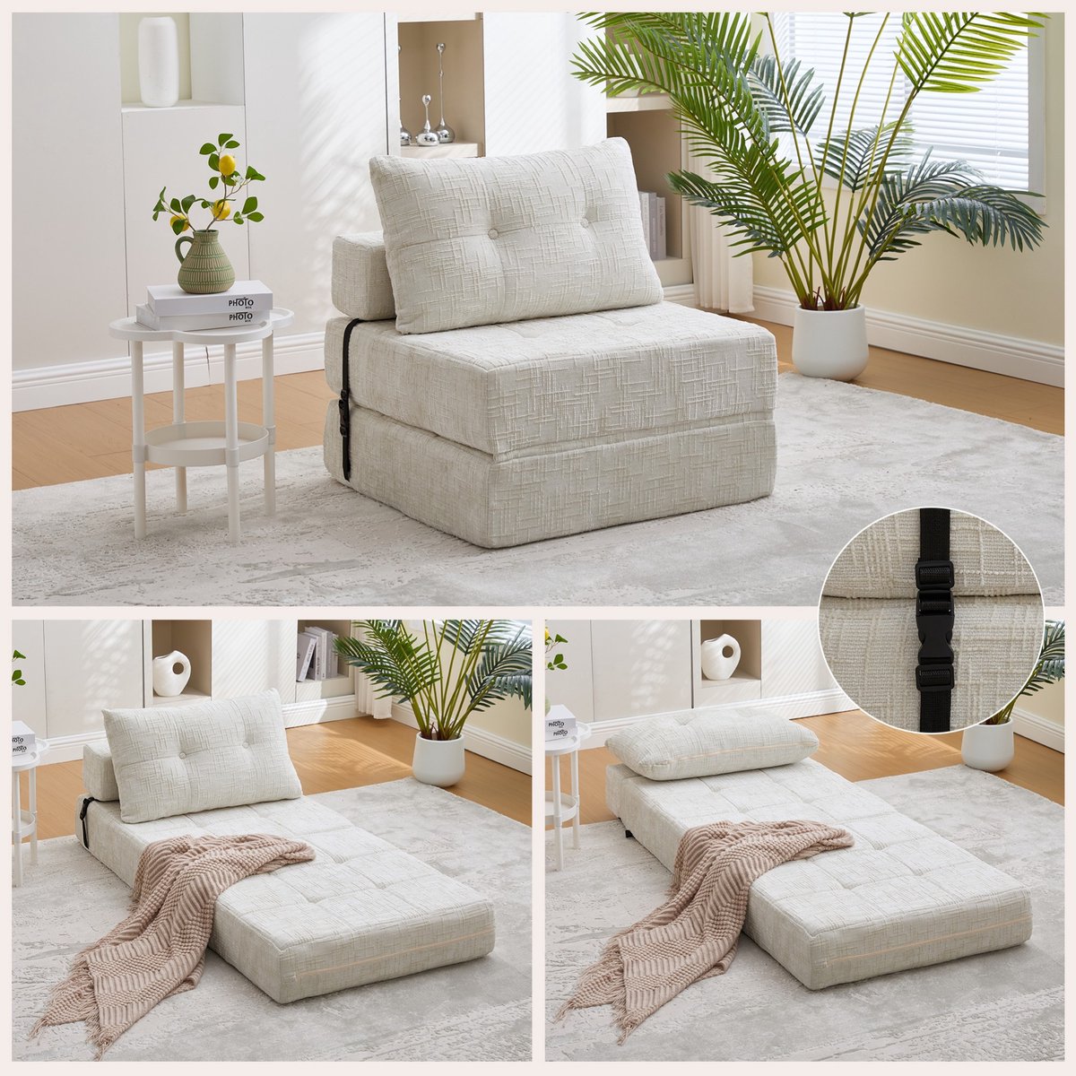 PHOEBE CAT Slaapbank - Opvouwbaar bed - Met kussens - Draagbare bank - Beige