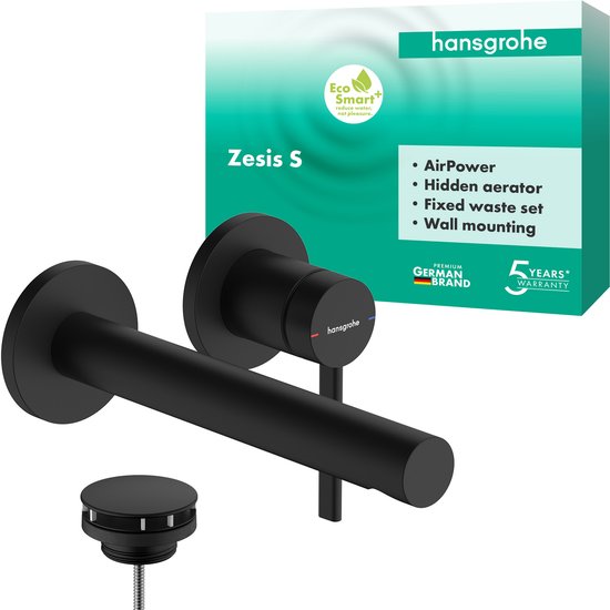 Matzwarte Hansgrohe Zesis S ééngreeps inbouwkraan voor de wastafel met dop.