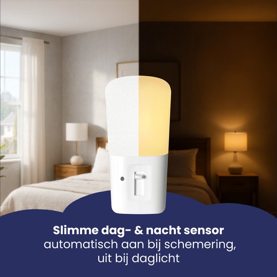 Slimme dag- & nacht sensor: automatisch aan bij schemering, uit bij daglicht. Wit nachtlampje