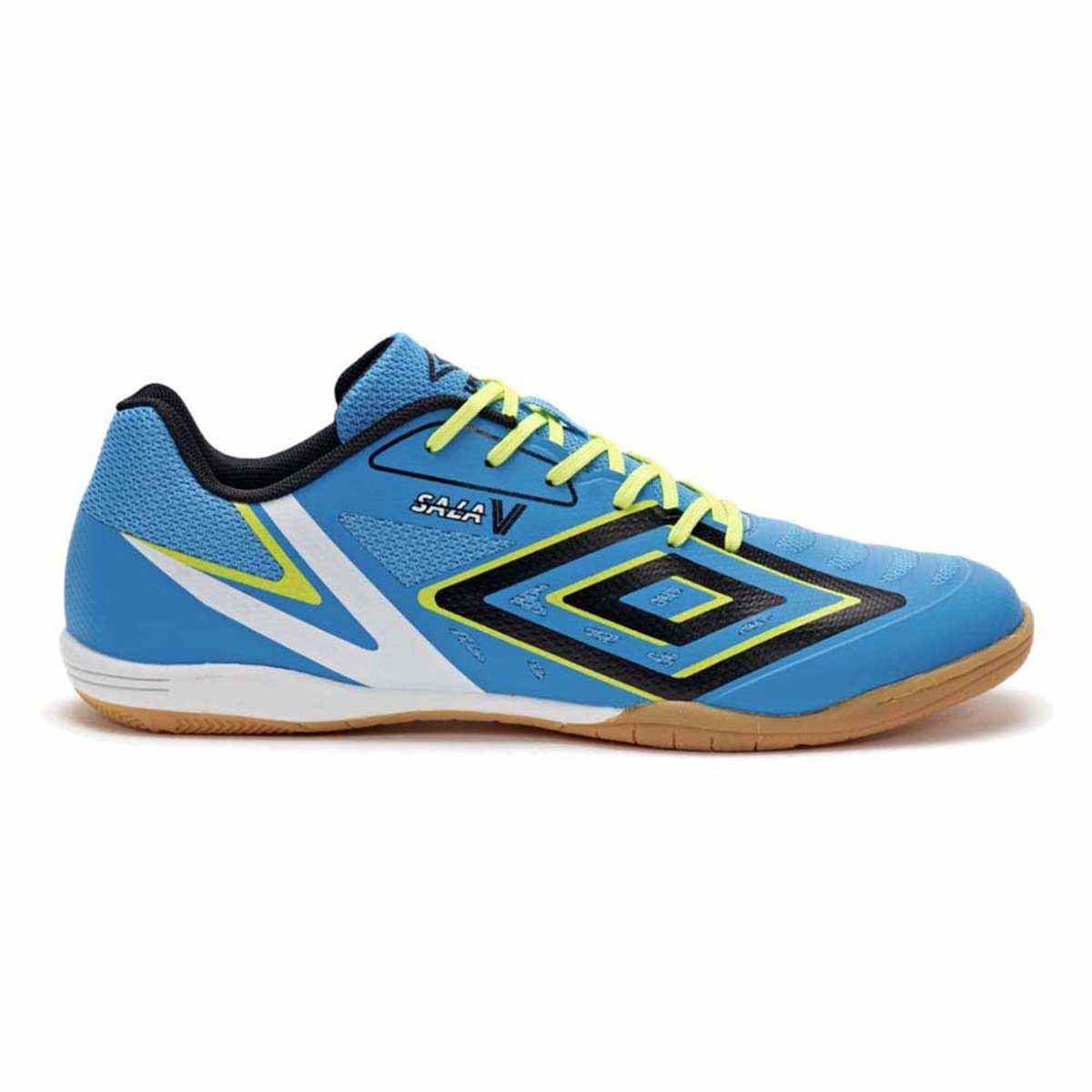 UMBRO Sala V zaalvoetbalschoenen in Atomic Blue, zwart, safety yellow en wit, EU 44, met een sportieve uitstraling.