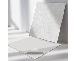 Wallfluent Vinyl Tegels - Natuursteen textuur Zelfklevende Vinyl Tegels - 20 cm x 20 cm - Wit Vinyl Tegels - Verpakking van 20 stuks - Vierkant PVC Tegels - Texturen Plaktegels - Vinyl Wandtegels - Plaktegels Keuken en Badkamer