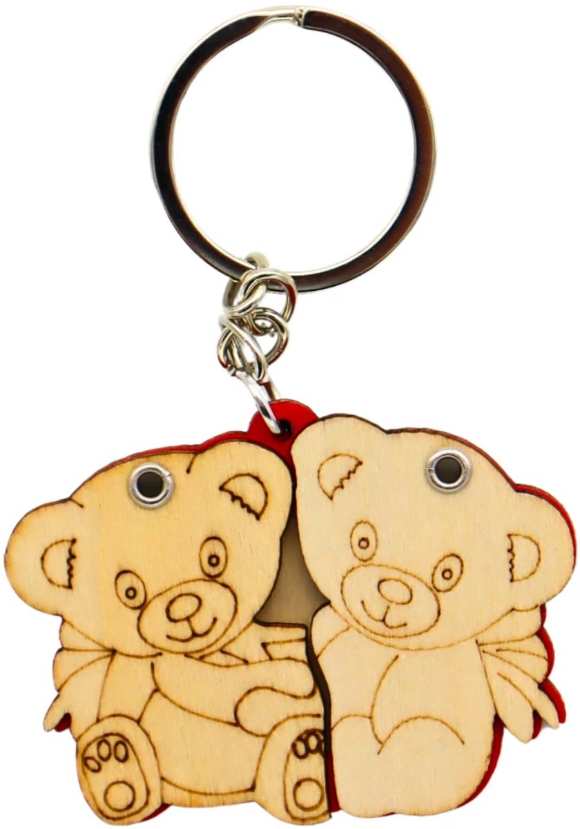 Sleutelhanger Fotolijstje van Hout Beren – Kleuren of Verven – DIY Foto lijst – Creatief Knutselen - Schattig Cadeau voor aan een tas of sleutelbos