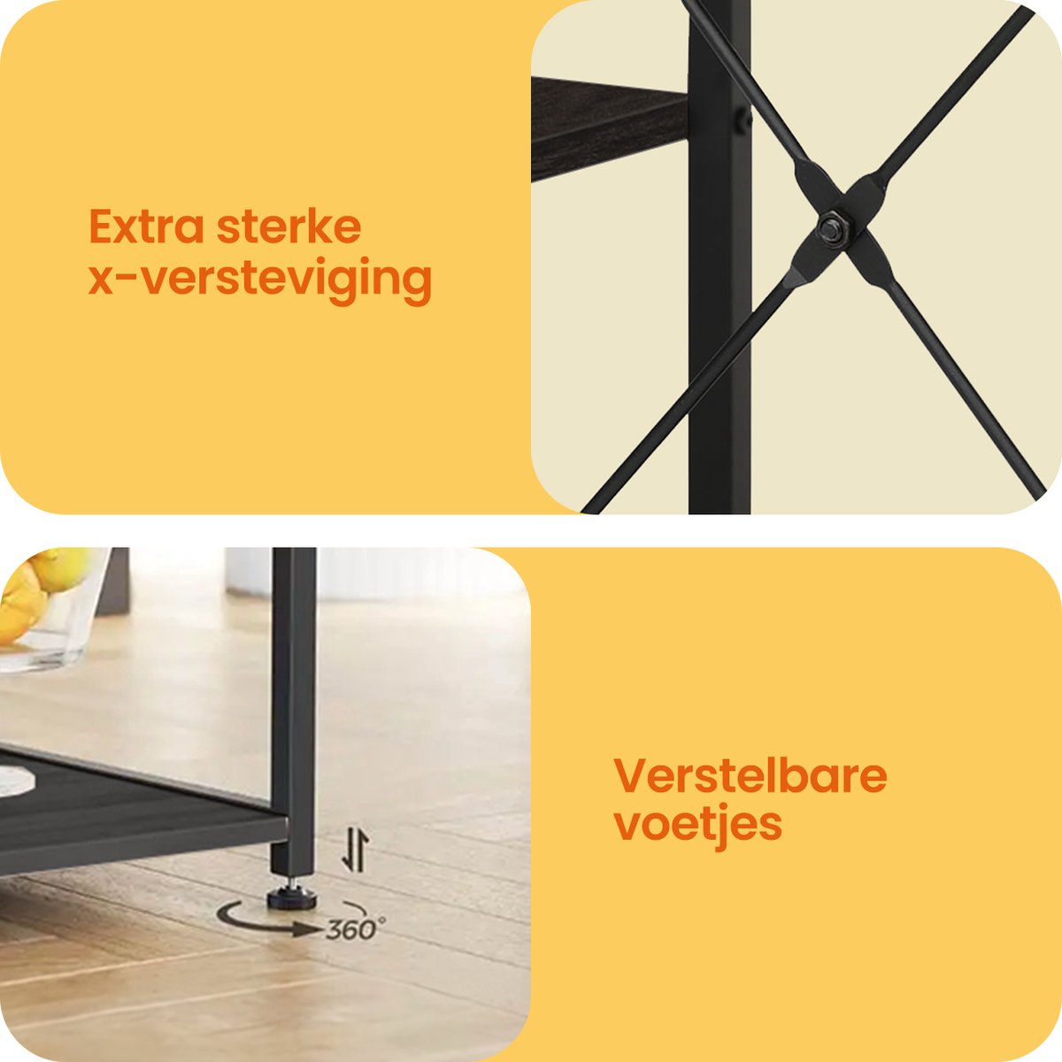 Goliving Keukenkast – Keukenrek Staand – Magnetronkast – Organizer – Metaal – Hout – 90 x 40 x 132 cm – Zwart — cadeau in Cadeau-ideeën - foto 2