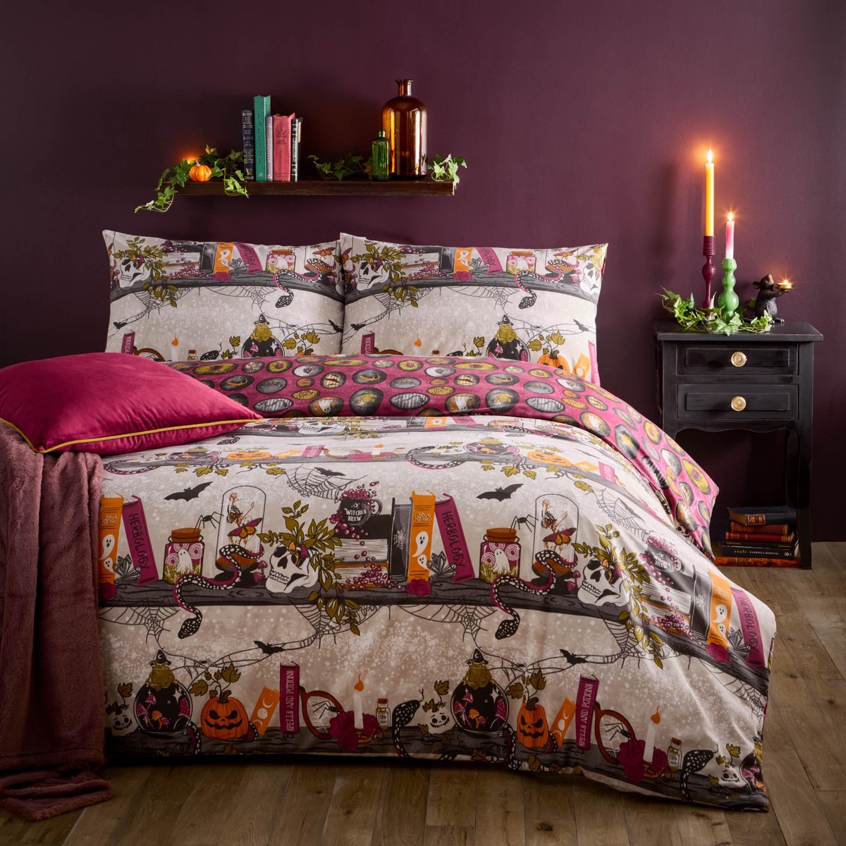 Azomor® Omkeerbare dekbedovertrekset met magisch Halloween-thema voor eenpersoonsbed