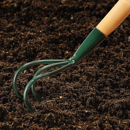 KADAX mest, jachtrubber met 3 tanden, onkruidhaak, kleine bloemklauw met steel, tuinaccessoires van metaal, tuinhak voor het losmaken van de grond, cultivator voor tuin, onkruid (groen) van Merkloos	 — afbeelding 3