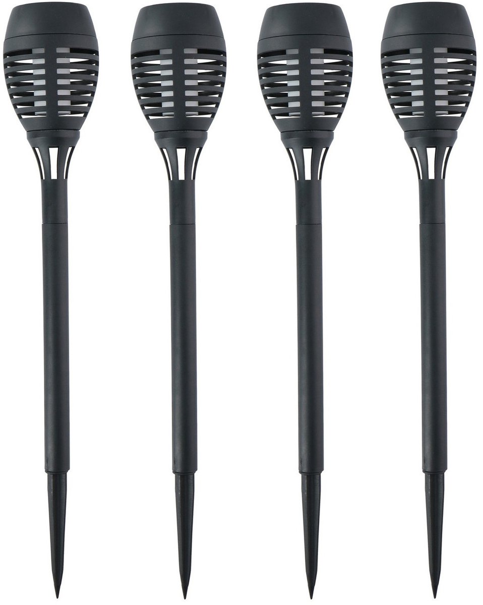 4x grundig solar tuinlamp fakkel - vlam effect - zwart - 48 cm - op steker - tuinverlichting - zonne-energie