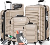 KESSER® 4x Koffer, reiskofferset, trolley koffer, incl. bagageweegschaal + bagagelabel rollend kofferslot, 4 wielen ABS, harde schaal telescoopgreep S-M-L-XL - Champagne
