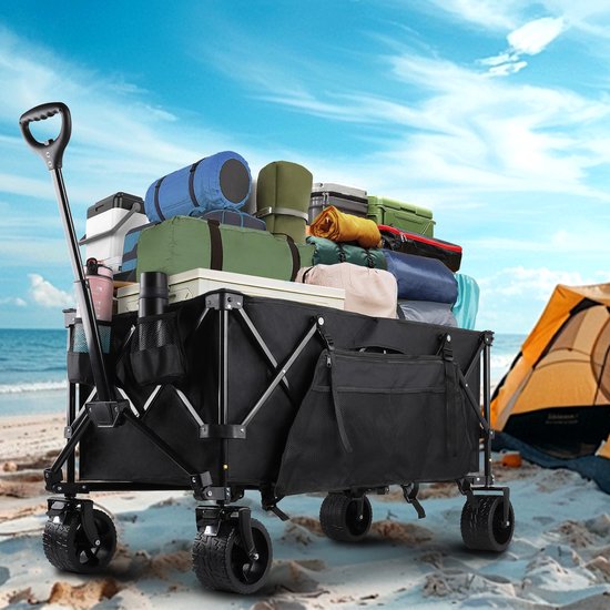 CALIYO Bolderkar Opvouwbaar - 250 Liter - 150 KG Draagkracht - Draaibare wielen mét rem - Verstelbare hendel - Inklapbare Bolderwagen - Compact - Zwart van CALIYO — afbeelding 4