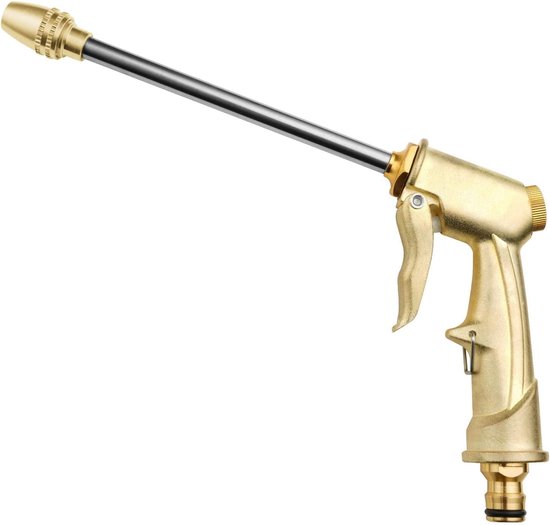Foto: Tuinslang spuitpistool zwaar metalen waterpistool tuinslangmondstuk hogedruksproeier waterslang spuitpistool voor planten water geven reinigen autowassen en huisdieren douchen goud 