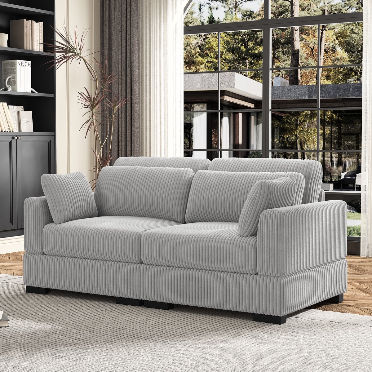 Zitbank 2 zits - Corduroy - 70 Inch Sofa voor de woonkamer met 4 kussens, extra comfortabele corduroy cloud couch sectie met armleuningen, loveseat sofa voor slaapkamer, appartement, kantoor in grijs