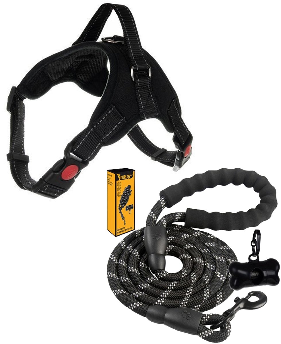 Purlov Honden trainingslijn met Harnas - reflecterend - Maat L -