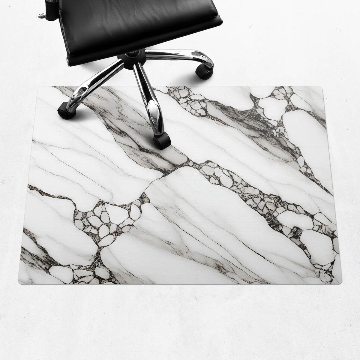 Wallfluent - Vloerbeschermer Marmeren Aderen - 100x70 cm - Zwart En Wit Bureaustoelmat - Rechthoekig - Vloerbeschermer Harde Vloer-Stoel Mat-Kantoordecoraties - Organisch marmerpatroon
