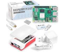 Raspberry Pi 5 16GB starterskit | 128 GB-editie | Officiële 27 W-voeding | Officiële behuizing met ventilator | 4K Micro HDMI-kabel 1 m | Aluminium koellichaam