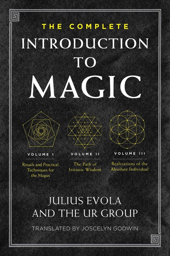 Boek 'The Complete Introduction to Magic' met drie geometrische iconen in geel.