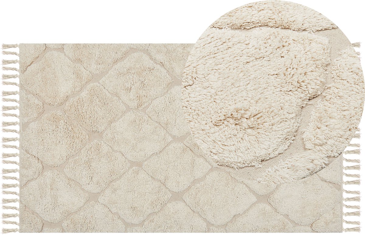 Beliani SILCHAR - Laagpolig vloerkleed - Lichtbeige - 80 x 150 cm - Katoen