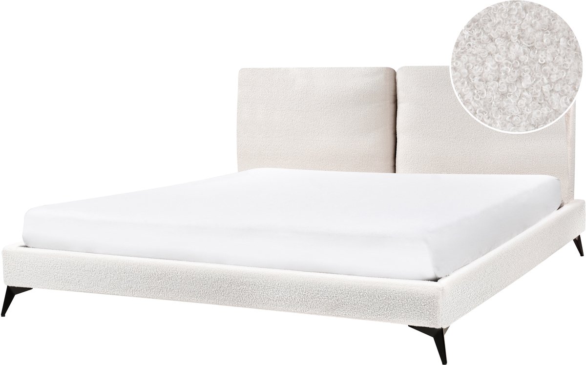 Beliani MELLE - Tweepersoonsbed - Gebroken wit - 180 x 200 cm - Bouclé