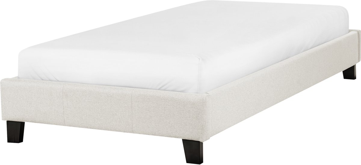 Beliani ROANNE - Eenpersoonsbed - Lichtbeige - 90 x 200 cm - Polyester Wit
