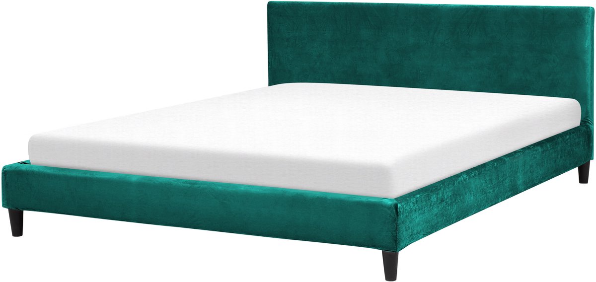 Beliani FITOU - Tweepersoonsbed - Donkergroen - 180 x 200 cm - Fluweel