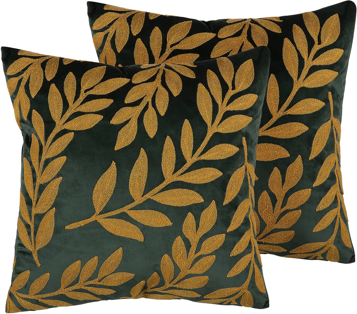 Beliani MISTLETOE - Sierkussen set van 2 - Donkergroen - 45 x 45 cm - Fluweel