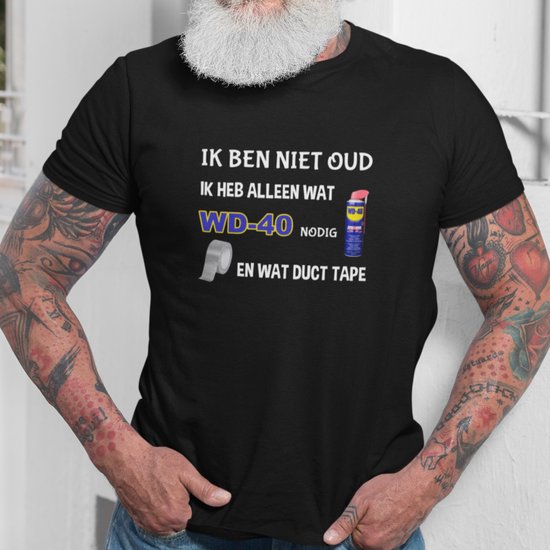 T-shirt homme - anniversaire homme - WD 40 & ruban adhésif - Abraham - T-shirt 50 ans - Taille S- couleur noir - T-shirt fun.