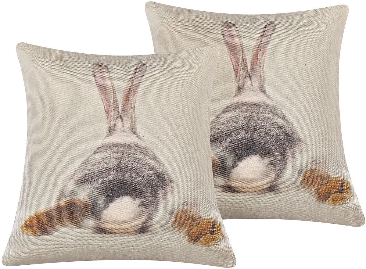 Beliani BUXUS - Sierkussen set van 2 - Taupe - 45 x 45 cm - Polyester Grijs