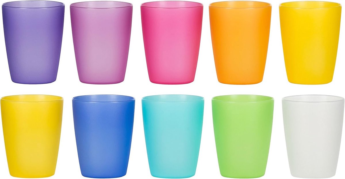 Set van 10 kleurrijke glazen 0,24 l - extra stabiel en vaatwasmachinebestendig