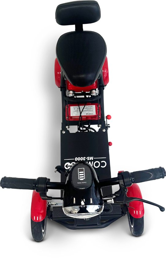 COMFYGO MS3000 Elektrische scootmobiel, 4 wielen, maximale snelheid 18 km/u, 10,4 Ah Lithium-ion accu, Actieradius tot 25 km, Rood, Standaard stoel + Kinderzitje