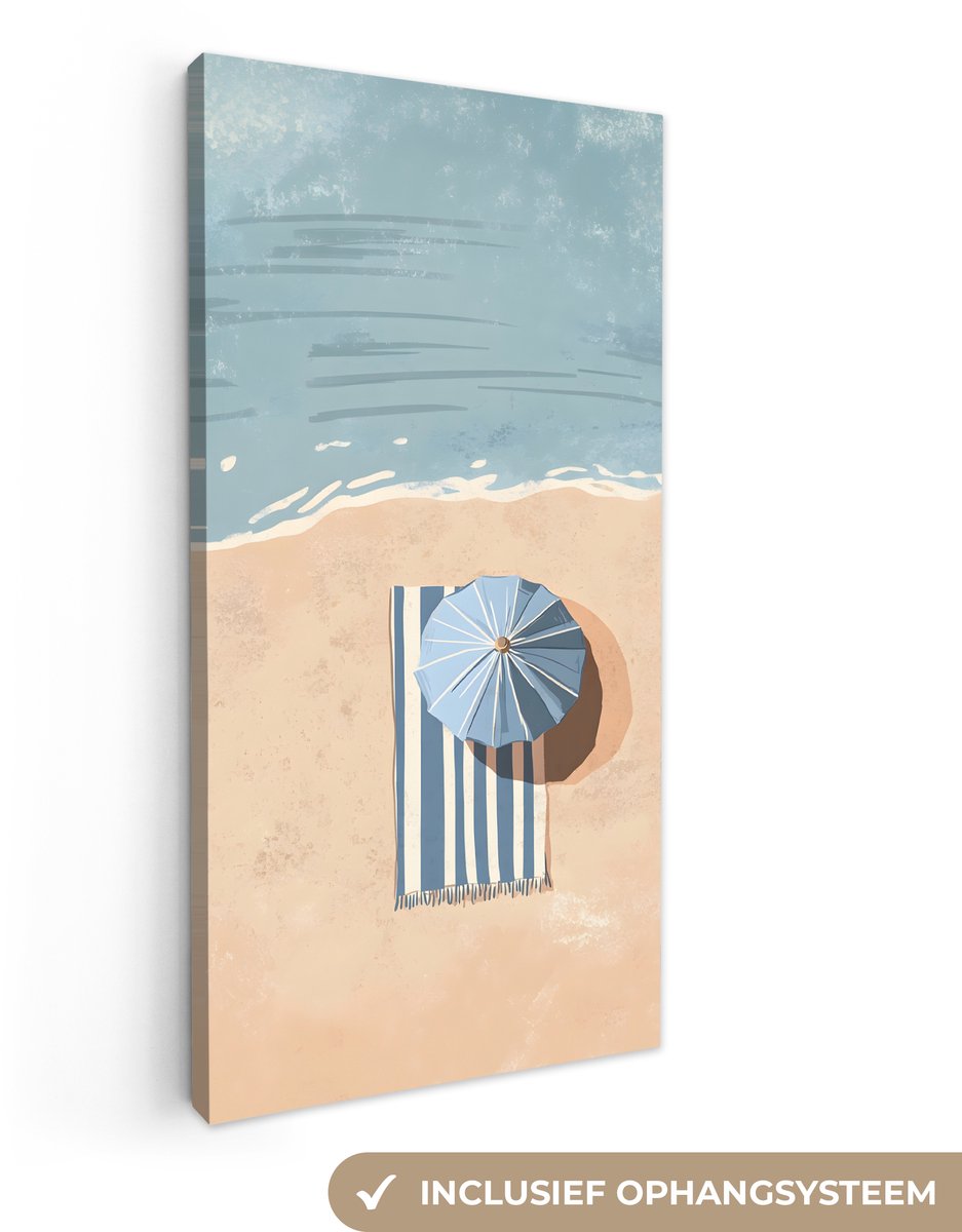 Canvas schilderij 80x160 cm - Exclusieve wanddecoratie Strandlaken - Strepen - Parasol - S