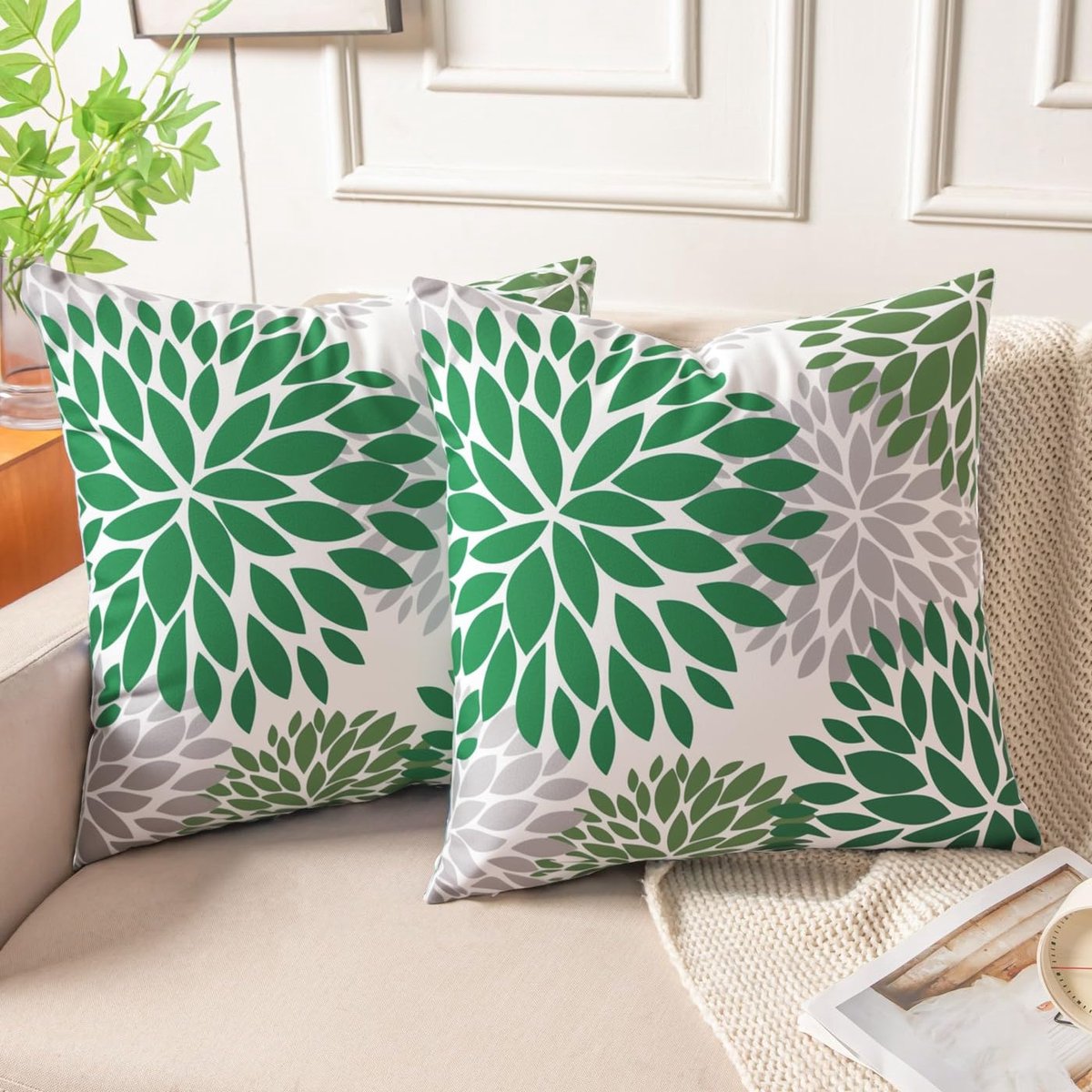 Azomor® Set van twee luxe kussenhoezen van zacht fluweel in saliegroen en mint