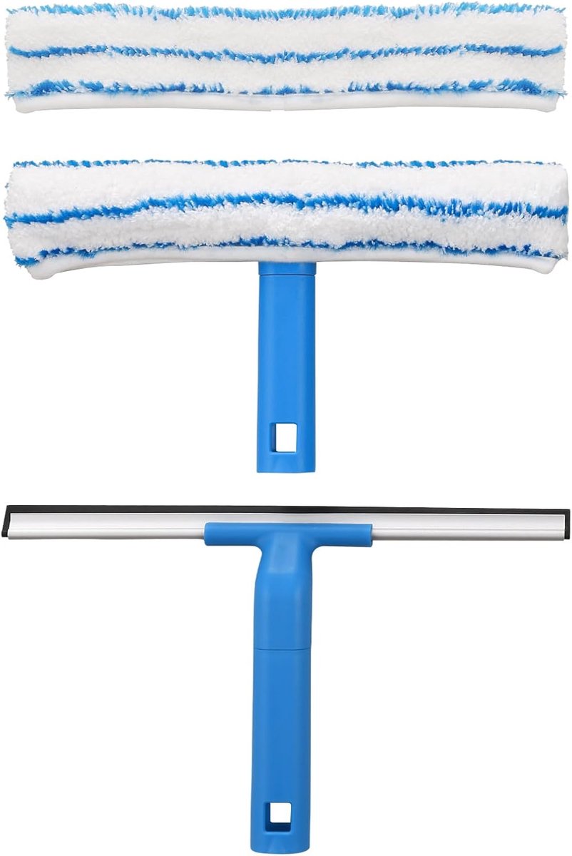 Professionele Raamreiniger Combo met Silicone Lip en Microvezelwasser - 2-in-1 Set voor Schoon Glas en Spiegels