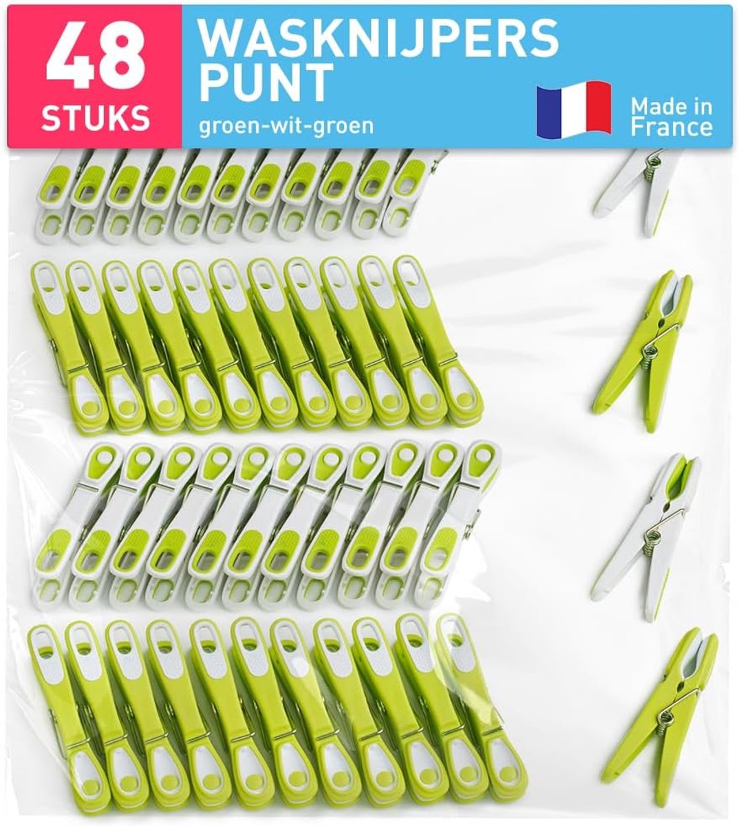 Hoge Kwaliteit Wasknijpers 48 Stuks Groen-Wit voor Binnen en Buiten