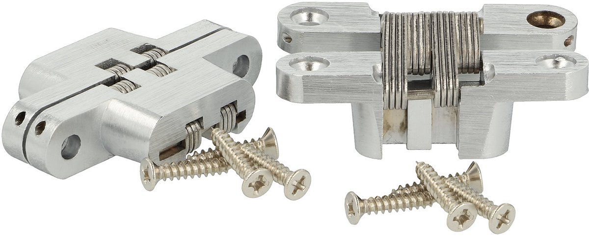 SOTECH 1 paar ingefreesde scharnieren VICI 60 x 13 mm openingshoek 180° Deurscharnier met inox scharnierarm, inschroefscharnier voor meubeldeuren, commodes, klaptafels