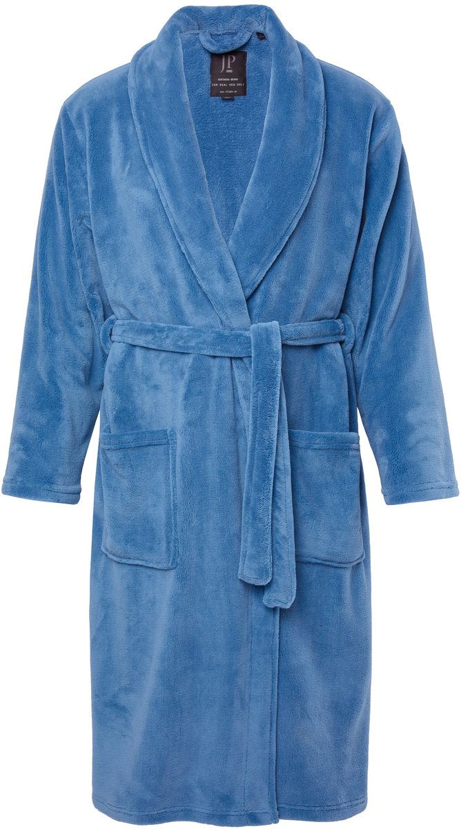JP 1880 - Heren - Badjas thuispak microvezel strikceintuur - Denim blauw - Maat L