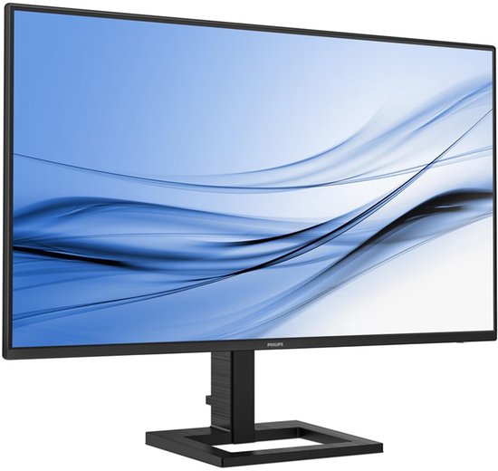 Philips 27 inch QHD IPS monitor met USB-C en speakers. Zwart met slank design en standaard.