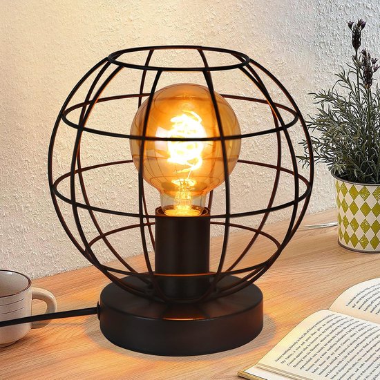 Glitzerlife - Vintage Retro Industrieel - Tafellamp - Zwart Metaal Schemerlampje Slaapkamer - E27 Fitting - Max 40W - Exclusief lamp - Voor Woonkamer Slaapkamer Kinderkamer Bureau