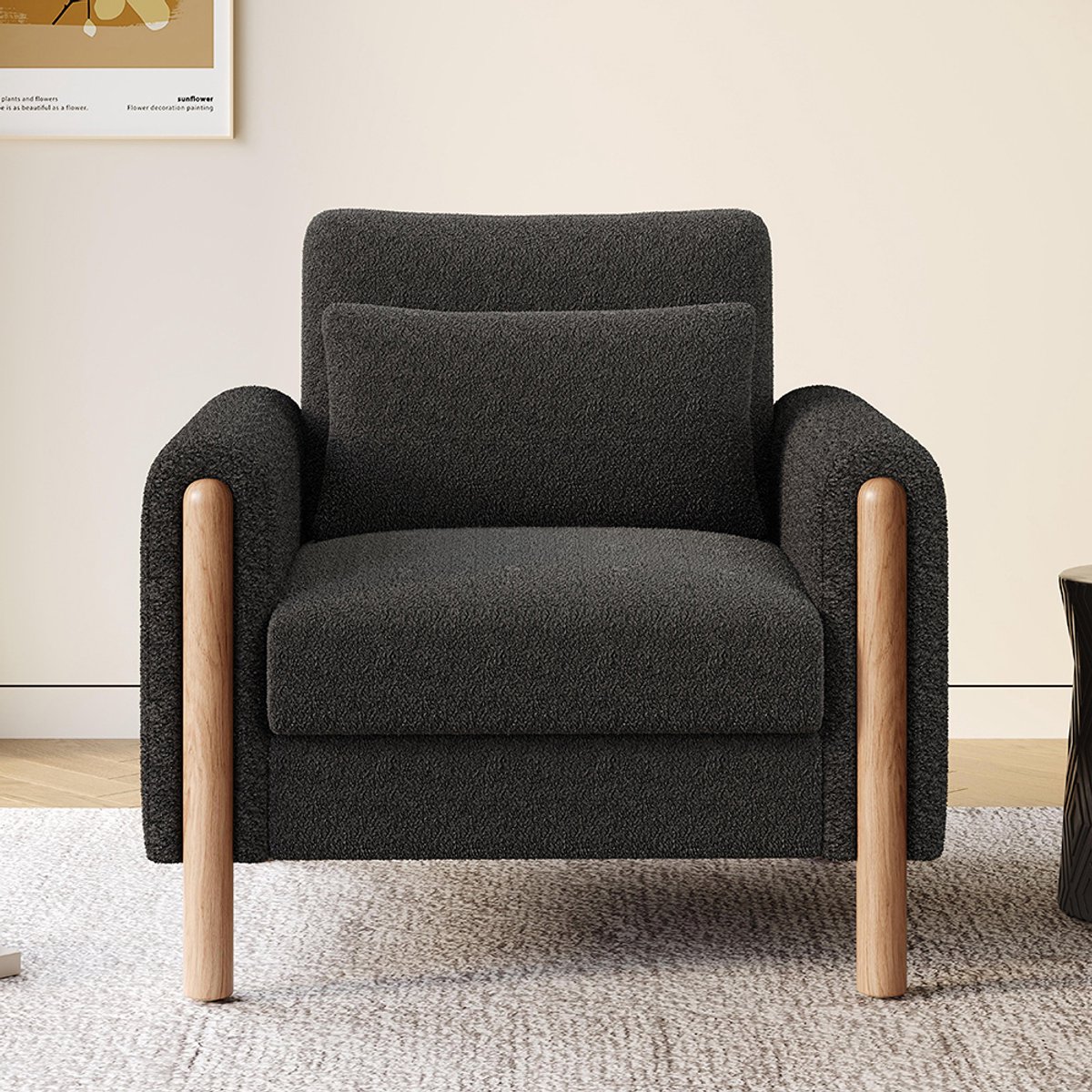 BLACKCOLORS Moderne fauteuil met dik kussen, comfortabele fauteuil met zachte vulling, relaxfauteuil voor woonkamer, kantoor of slaapkamer, comfortabele fauteuil, grijs.