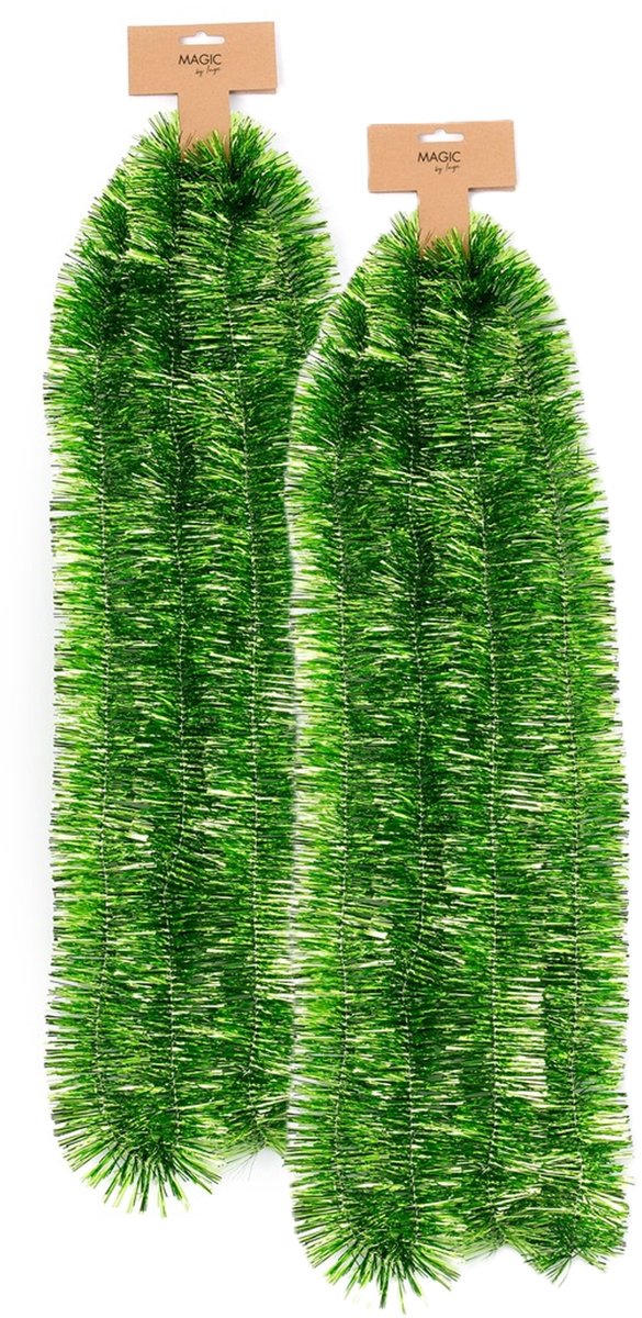 Inge Christmas decor Kerstslinger - 2x - groen - folie - 270 cm x 7,5 cm - lametta - kerstboomslinger - kerstversiering