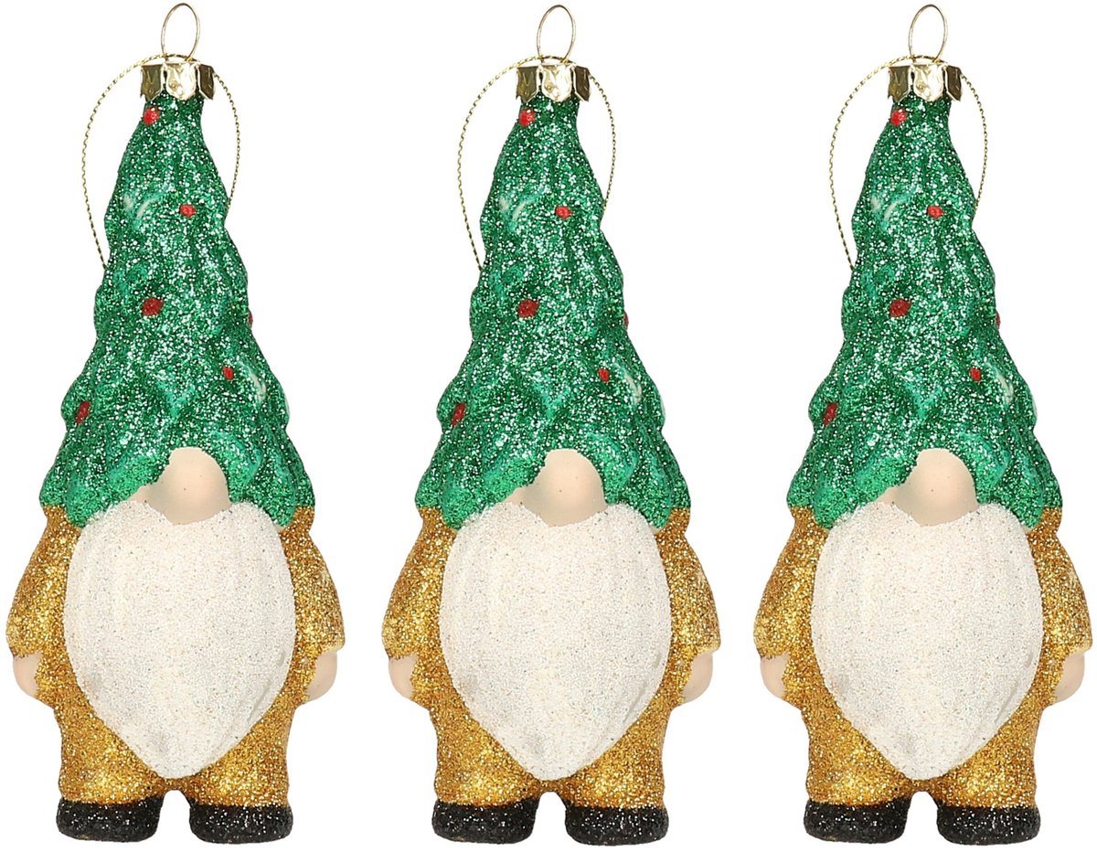 Home & Styling Home and Styling kersthanger gnome/dwerg/kabouter - 3x - kunststof - 12,5 cm - kerstversiering Goudkleurig