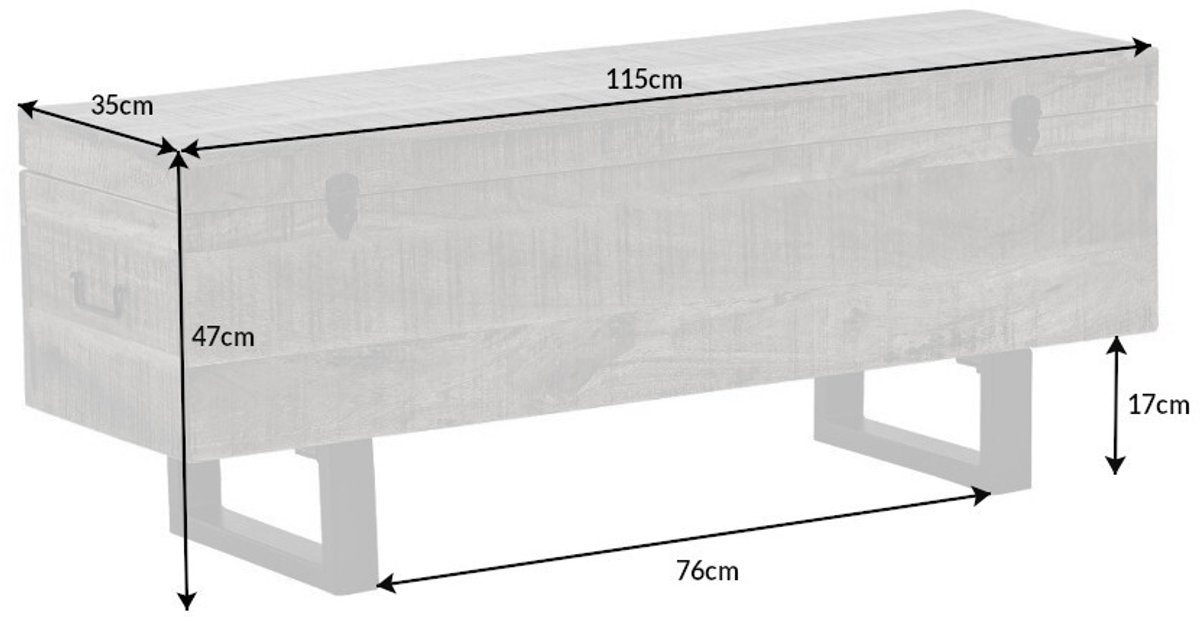 industrieele kistbank FACTORY LOFT 115cm mangohouten grijze bank - 39664