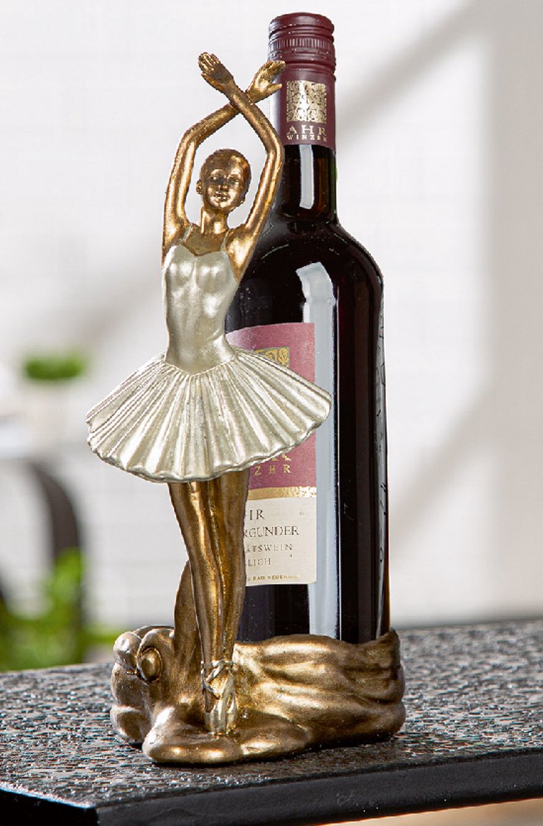 wijnfleshouder danseres dancing ballet - goud parelmoer - 10x15x23 cm resin