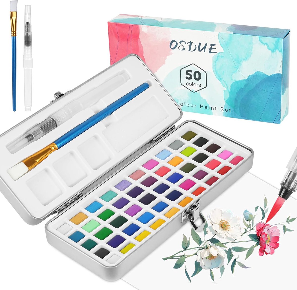 Professionele aquarelverfset met 50 kleuren en accessoires voor beginners