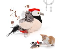 Daity 1 stuk - Kattenspeeltje - geschikt voor binnenkatten - simuleert een vogel die fluit en met zijn vleugels klappert - interactief kattenkruidspeeltje - pluchen kitten-activiteitenspeeltje (specht)