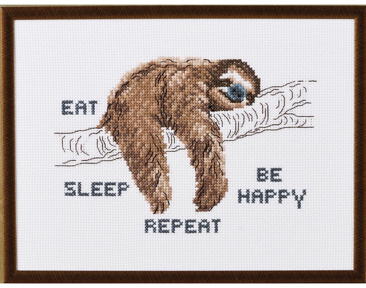 Permin borduurpakket Eat, sleep, be happy - Repeat 92-4321 telpatroon