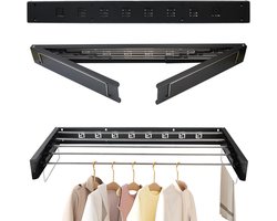 Droogrek voor Wandmontage - 80 cm - Uittrekbaar Wanddroger - Roestvrijstaal - Opvouwbaar - Wasdroger met Twee Trekloepen - Zwart - Vouwbaar - Wandgemonteerd - Waslijn - Voor Binnen en Buiten