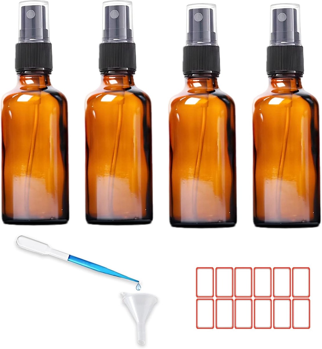 Image of 4 x 50ml Amber Glass Spray Flessen - Lege Fijne Mist Spray Fles - Navulbare Herbruikbare Reis Spray Fles voor Parfum - Cosmetische Sprays - Schoonmaak